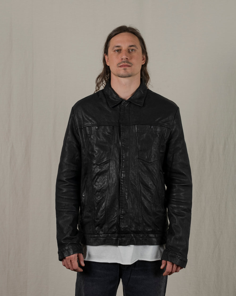 Leather Jacket w/ Press studs Nero GU25F20098VBRUSH