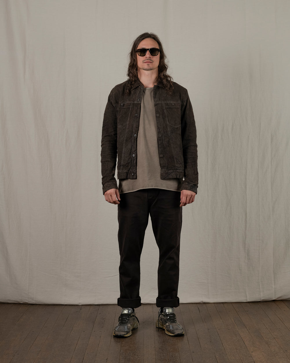 Reverse Leather Jacket w/ Press Studs Aneto