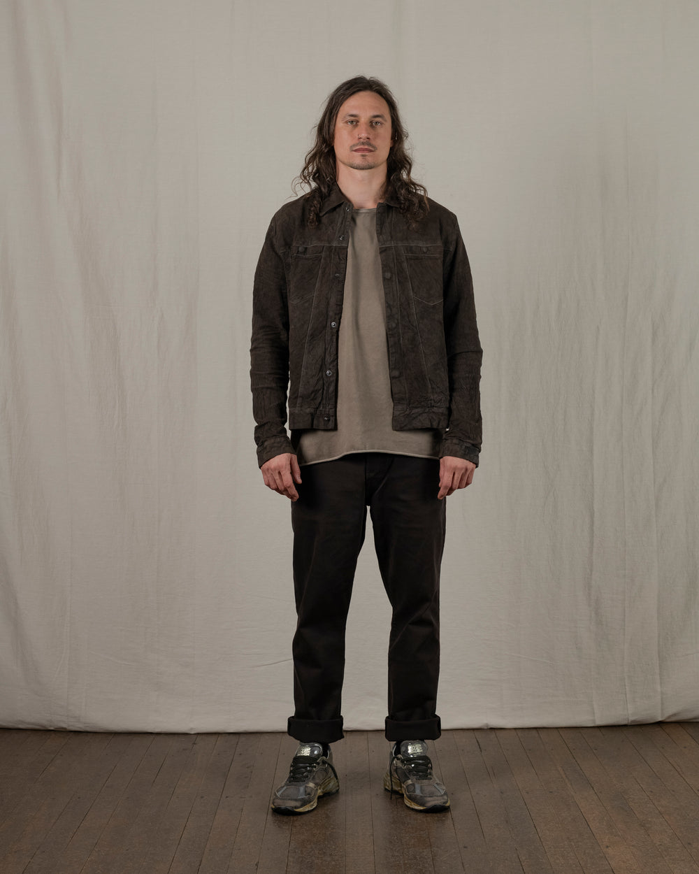 Reverse Leather Jacket w/ Press Studs Aneto