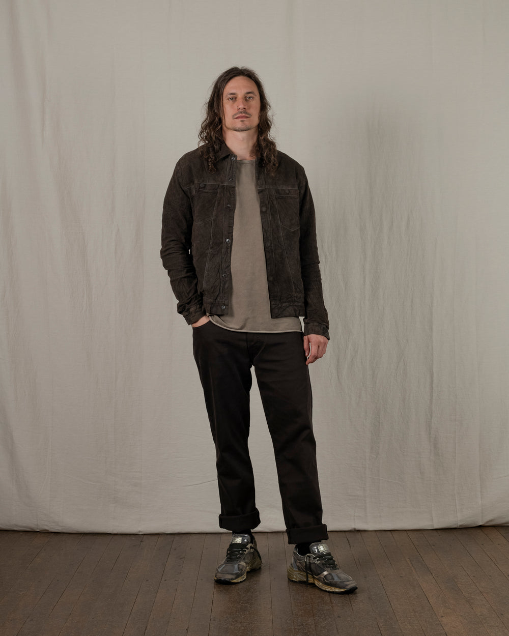 Reverse Leather Jacket w/ Press Studs Aneto