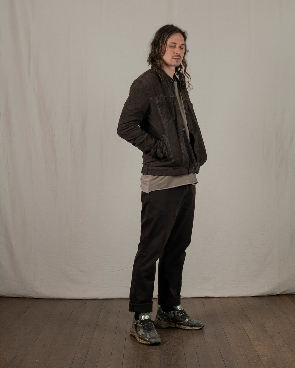 Reverse Leather Jacket w/ Press Studs Aneto