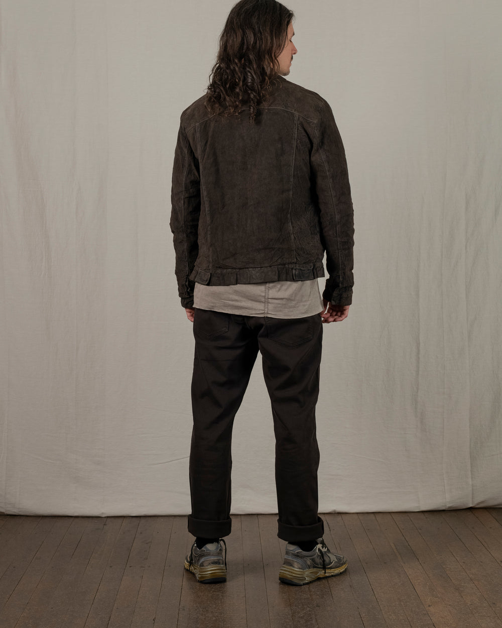 Reverse Leather Jacket w/ Press Studs Aneto