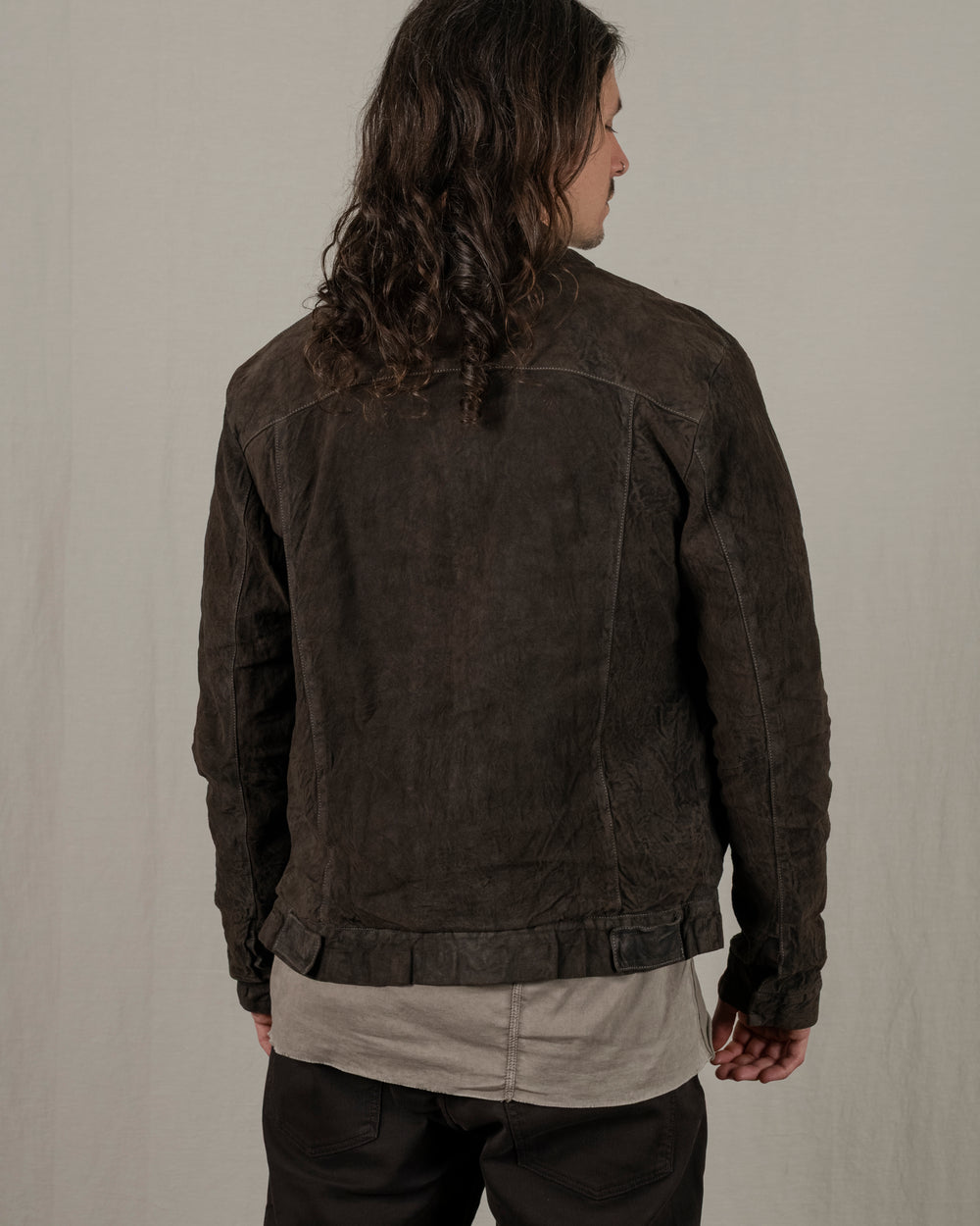 Reverse Leather Jacket w/ Press Studs Aneto