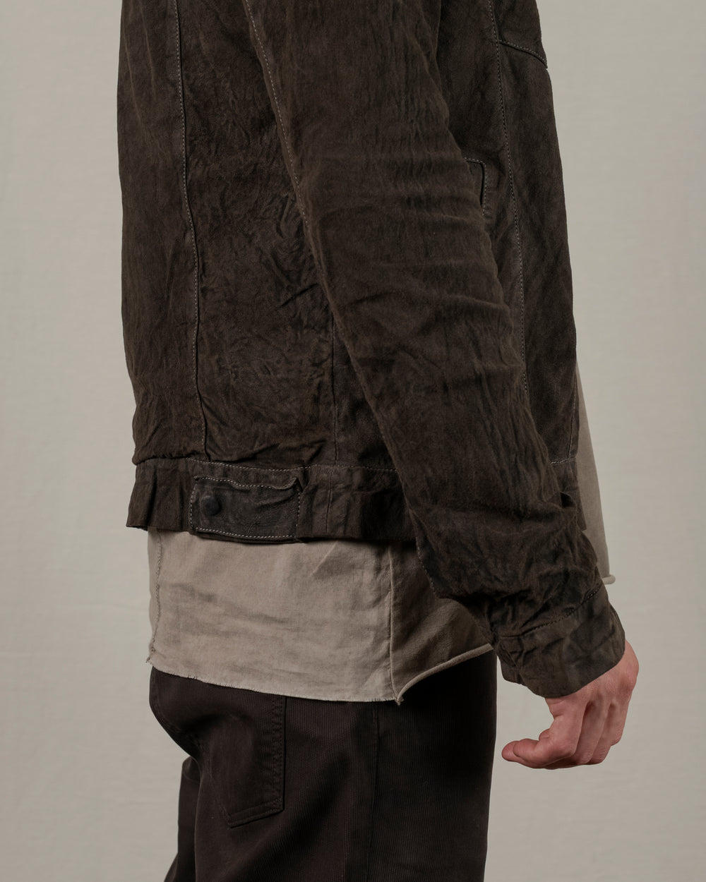 Reverse Leather Jacket w/ Press Studs Aneto