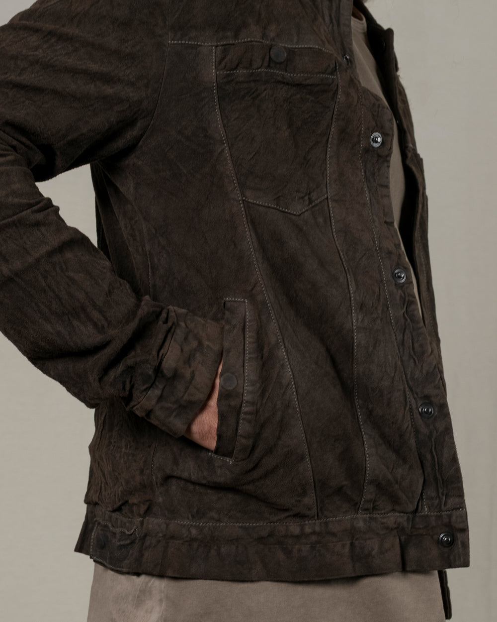 Reverse Leather Jacket w/ Press Studs Aneto