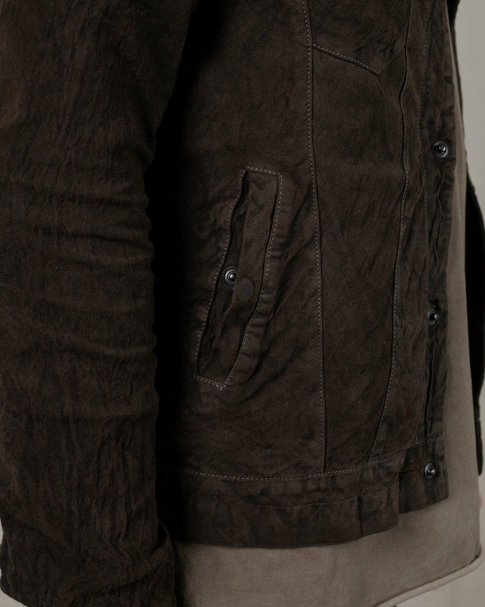 Reverse Leather Jacket w/ Press Studs Aneto