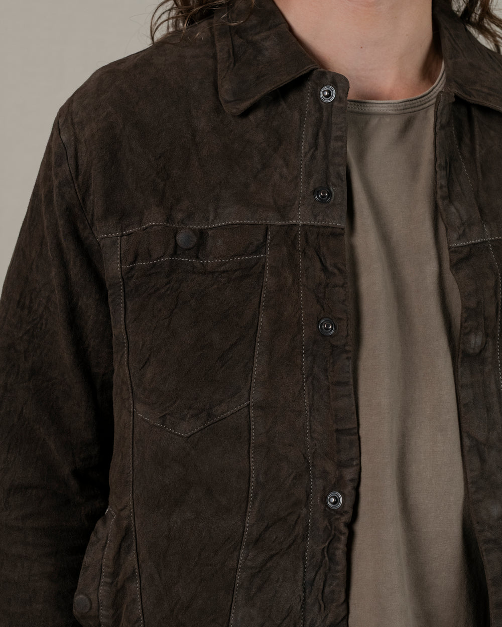 Reverse Leather Jacket w/ Press Studs Aneto