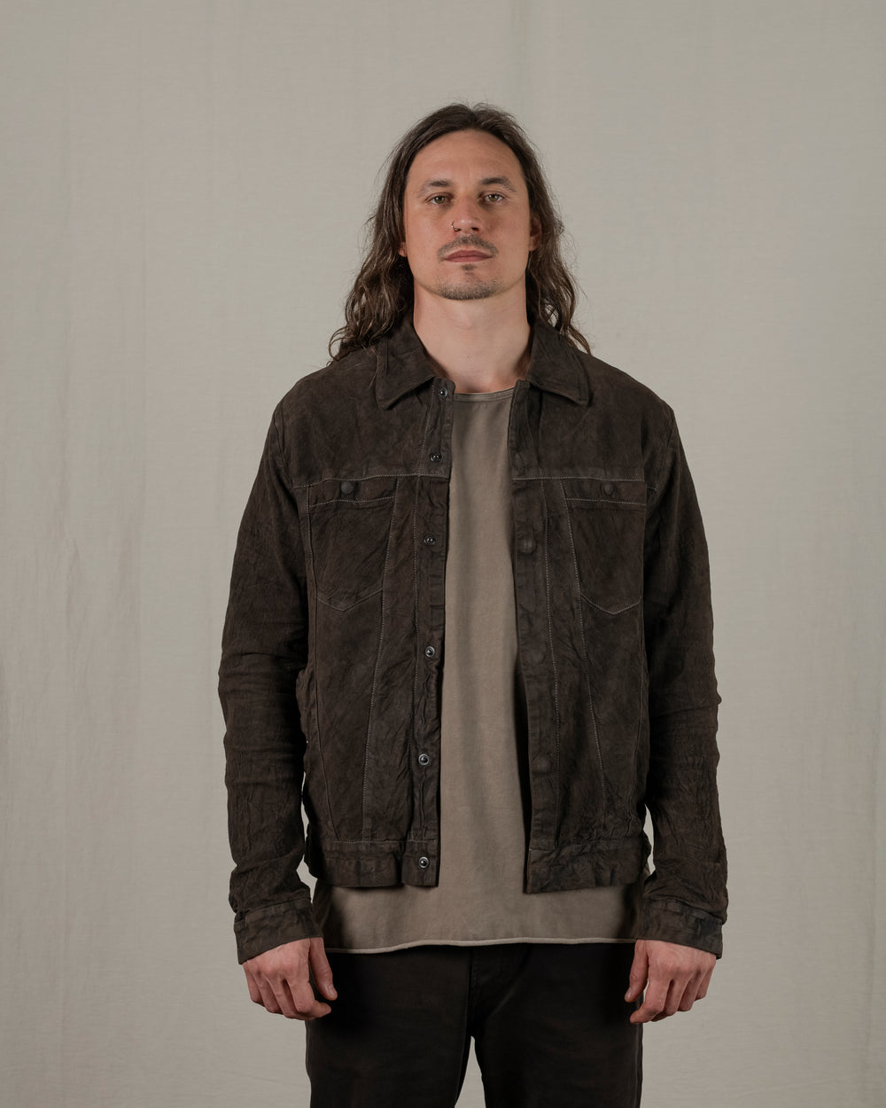 Reverse Leather Jacket w/ Press Studs Aneto