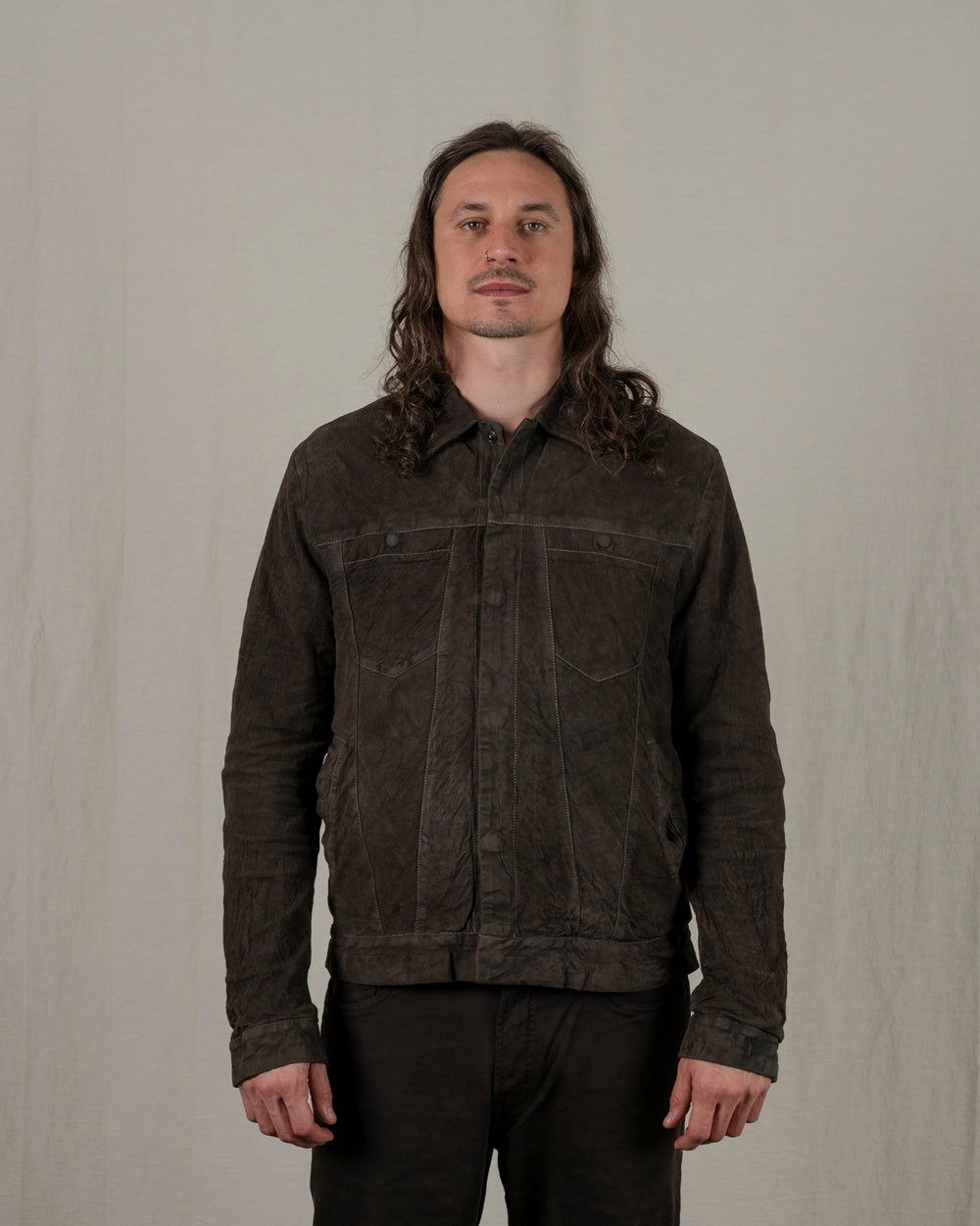 Reverse Leather Jacket w/ Press Studs Aneto