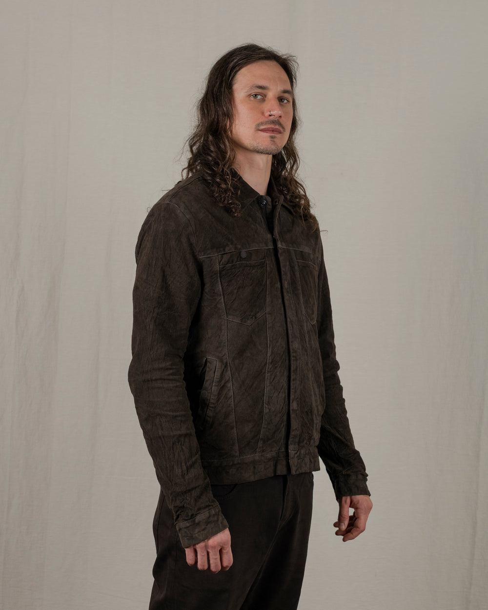 Reverse Leather Jacket w/ Press Studs Aneto