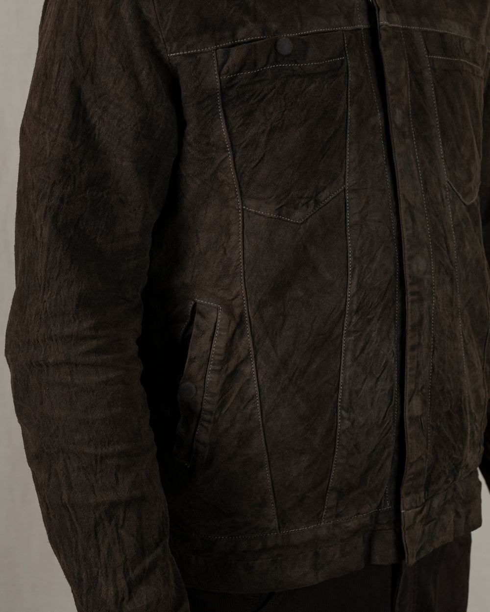 Reverse Leather Jacket w/ Press Studs Aneto