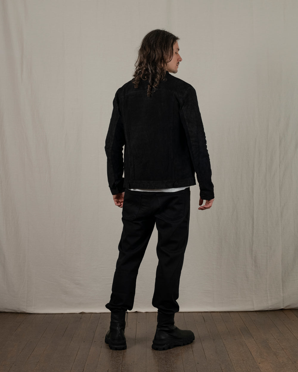 Reverse Leather Jacket w/ Press Studs Nero