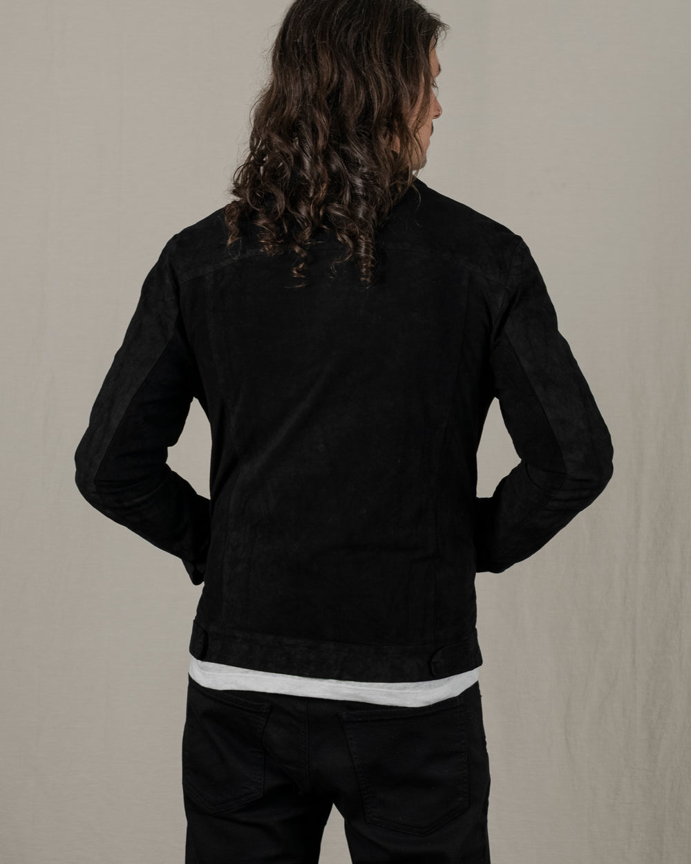 Reverse Leather Jacket w/ Press Studs Nero