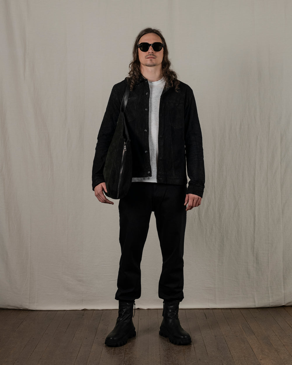 Reverse Leather Jacket w/ Press Studs Nero