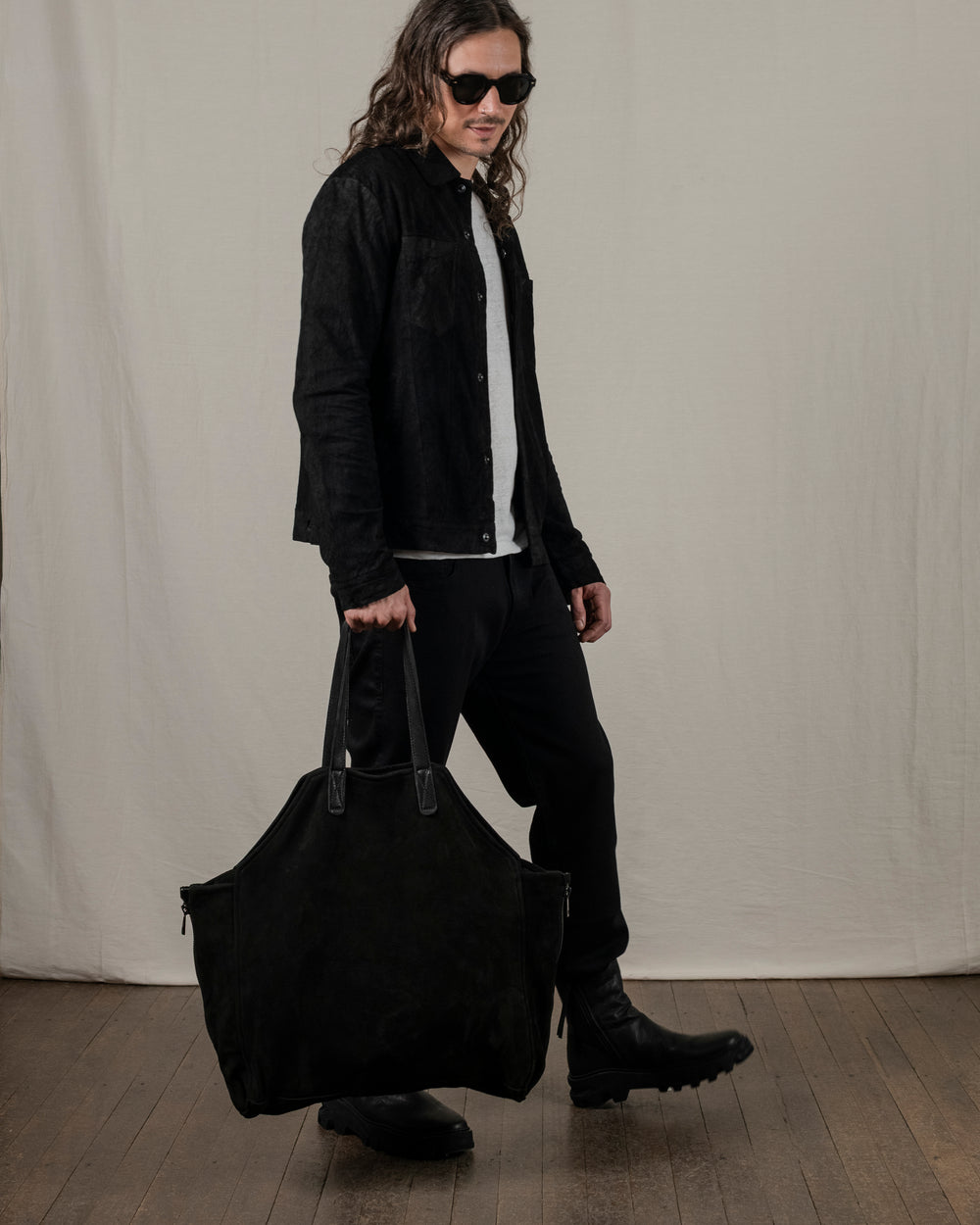 Reverse Leather Jacket w/ Press Studs Nero