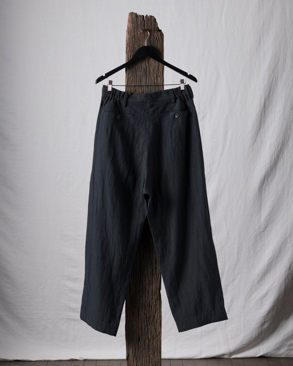 Hand-Dyed Pleated Tapered Linen Canvas Trousers