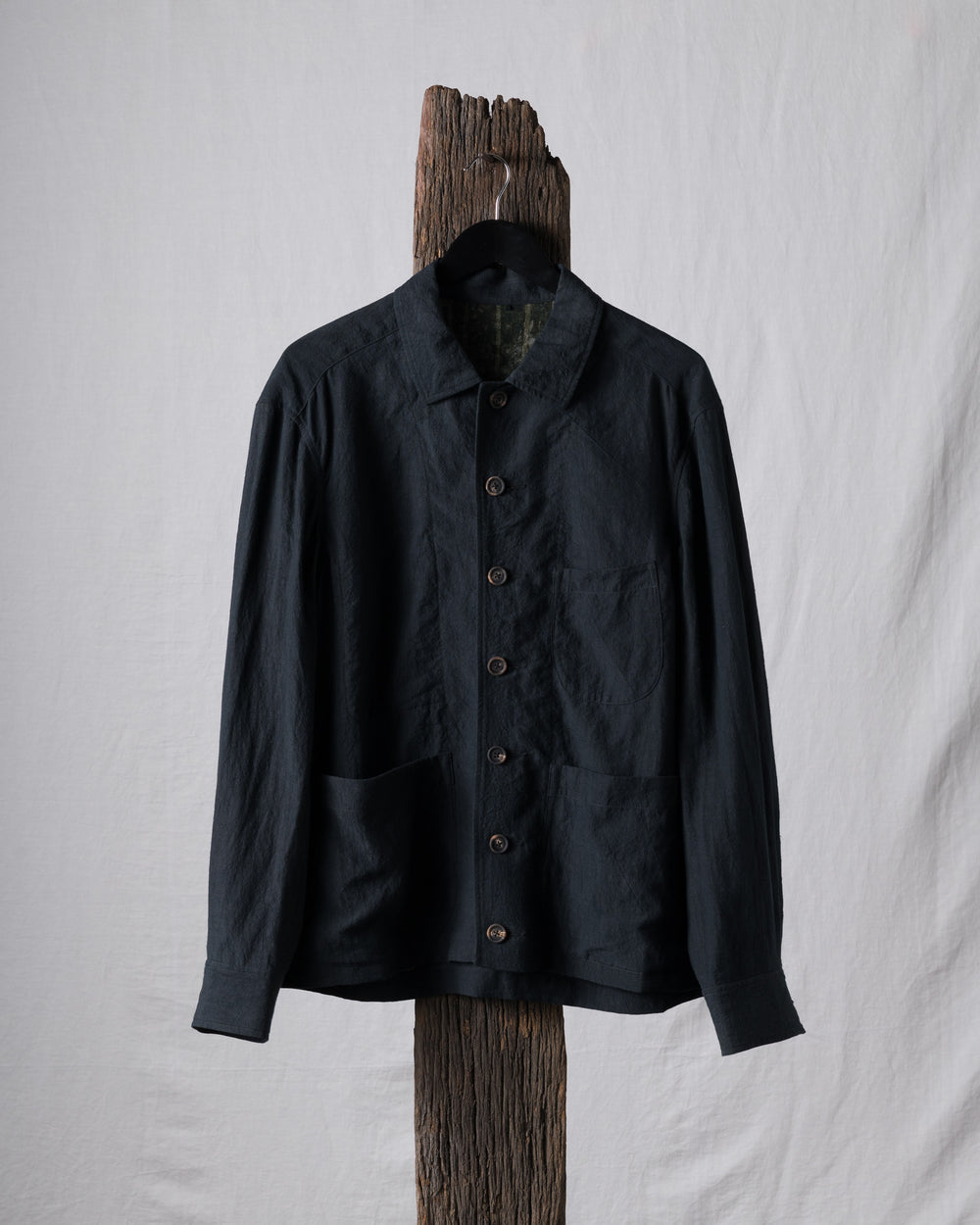 Hand-dyed Spread Collar Linen Chore Jacket