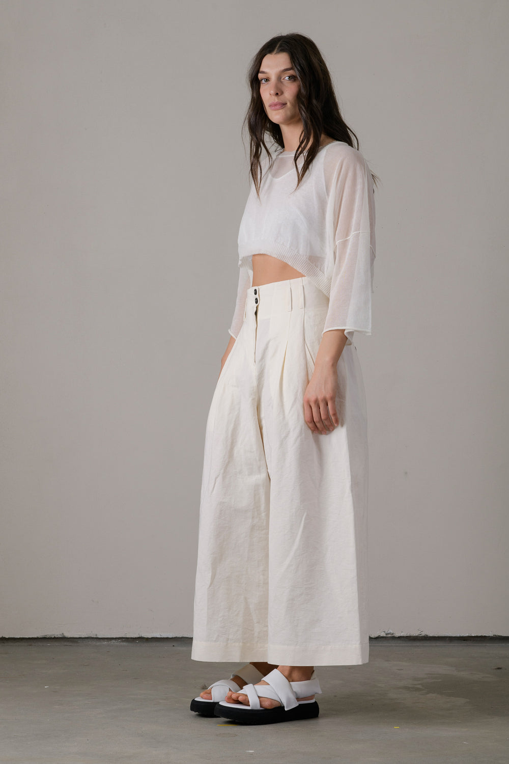 Cotton Boxy Crop Sweater White