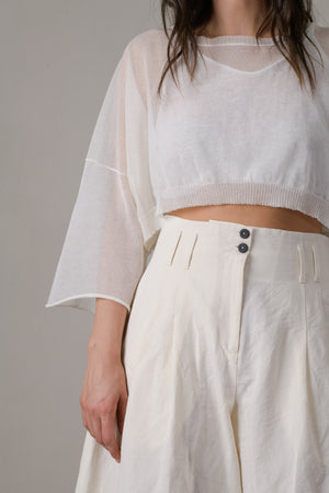 Cotton Boxy Crop Sweater White