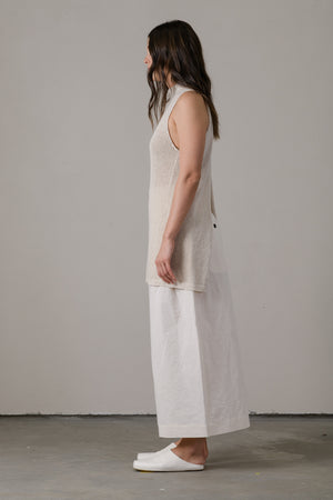 Cotton Linen Long Knit Mesh Vest