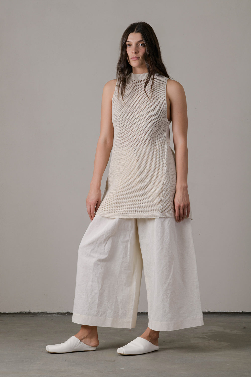 Cotton Linen Long Knit Mesh Vest