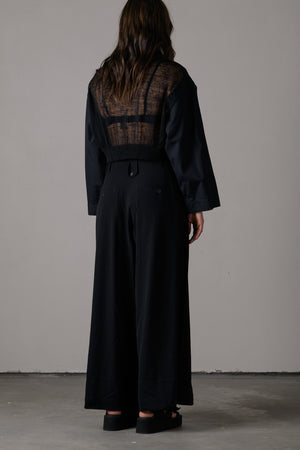 Cotton Poplin Cropped Shirt w/ Linen Knitted Back