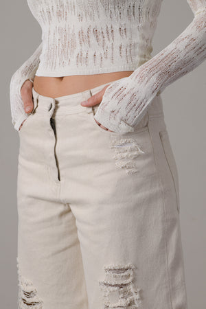 Denim Shorts w/ Raw Cut Detail Natural