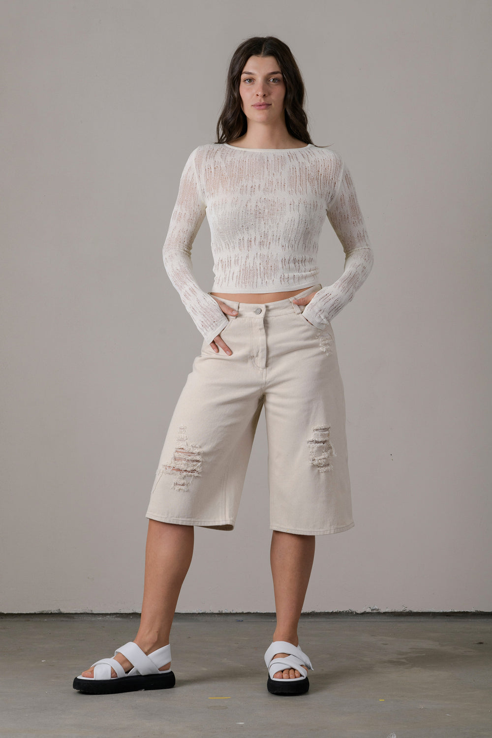 Viscose Open Weave Short Top White
