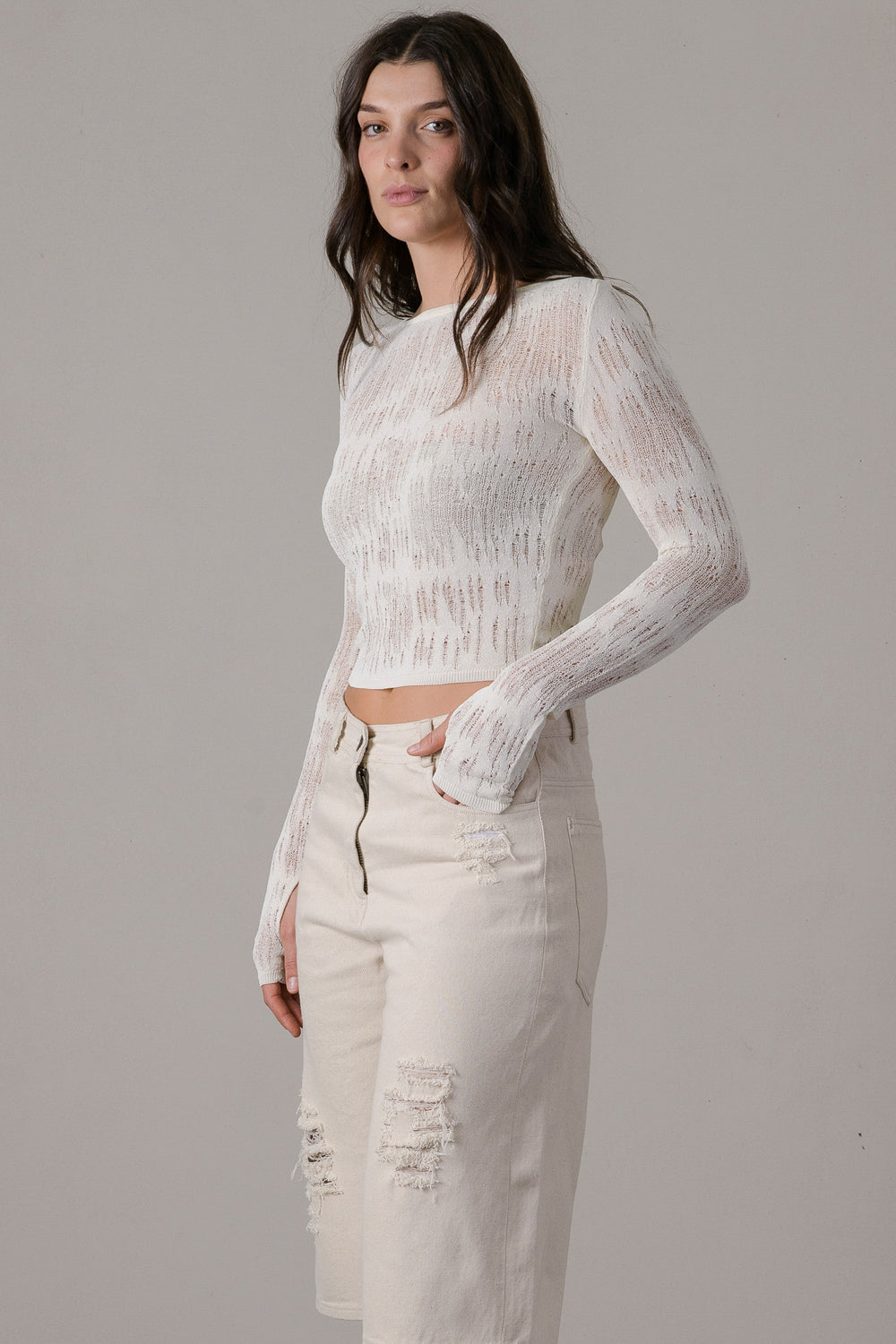 Viscose Open Weave Short Top White