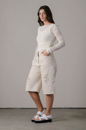 Viscose Open Weave Short Top White