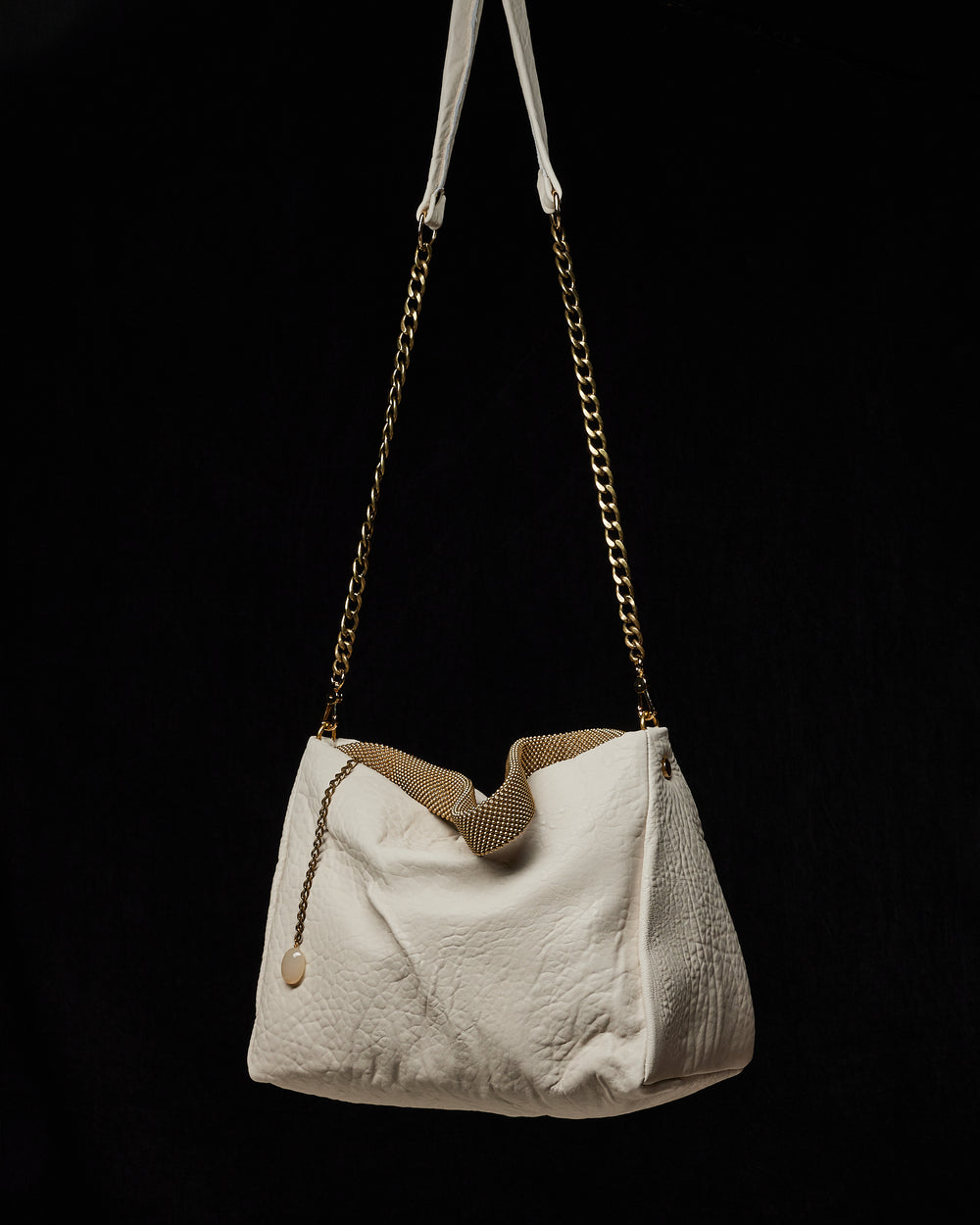Ivory Paula Leather Shoulder Bag with Gold Chain