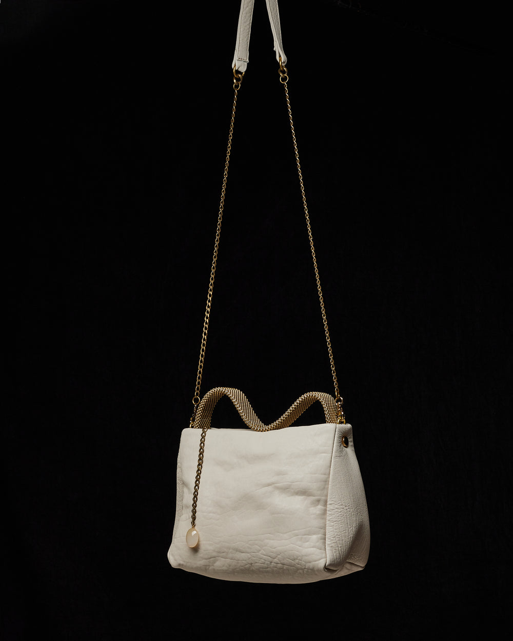 Ivory Pauline Leather Handbag with Gold