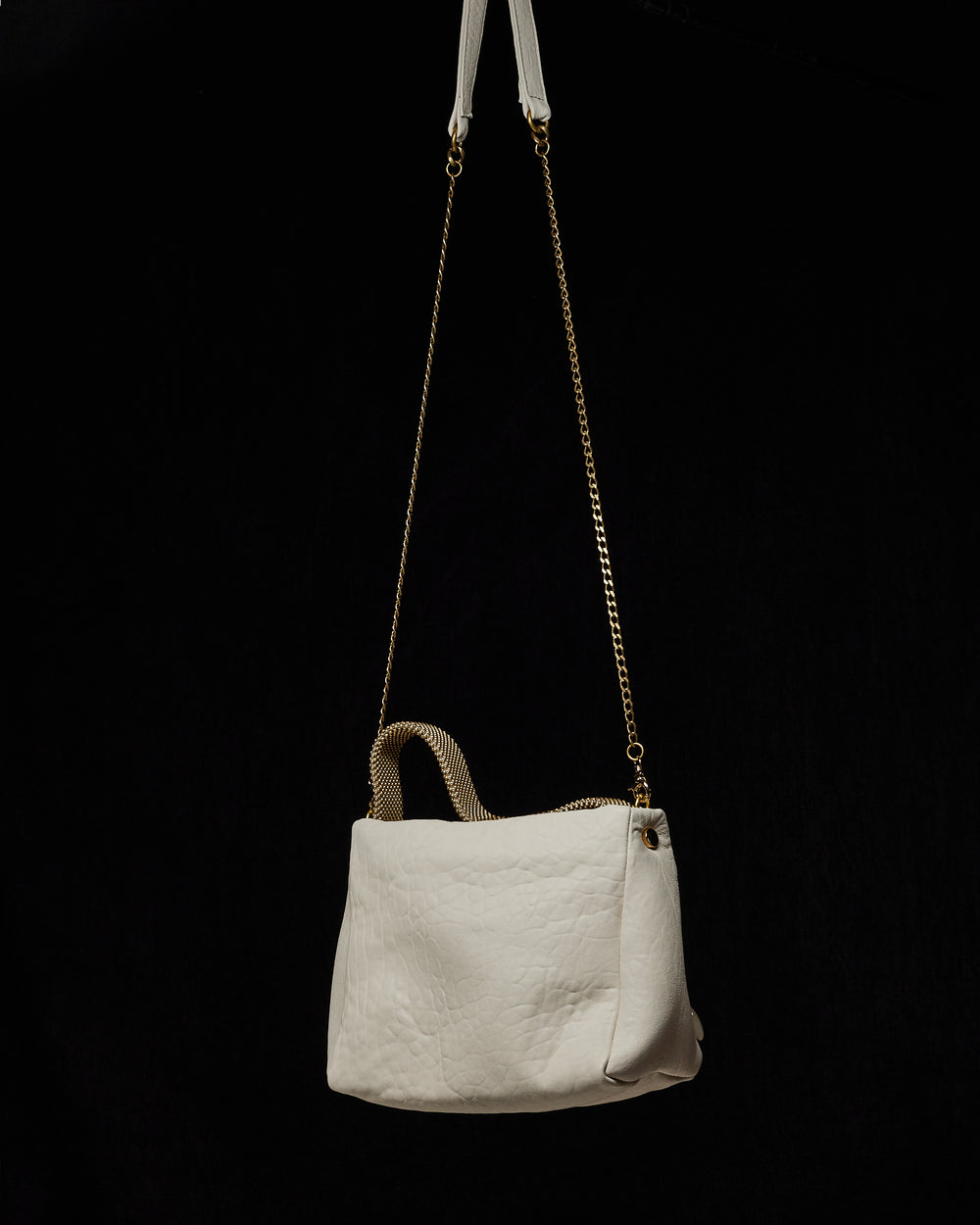 Ivory Pauline Leather Handbag with Gold