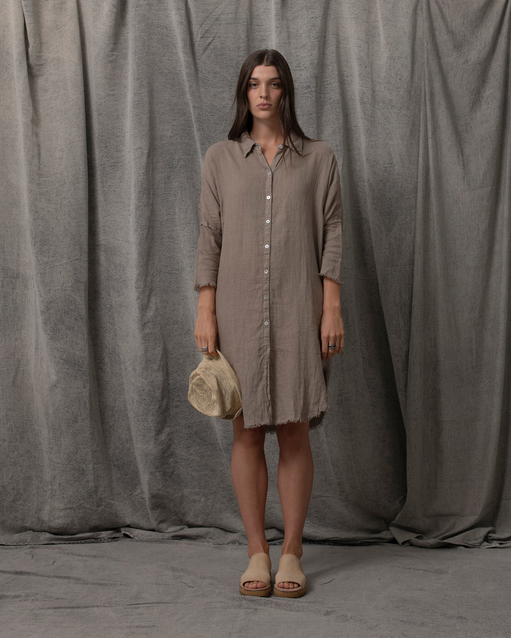 Shirt Dress Linen Pewter