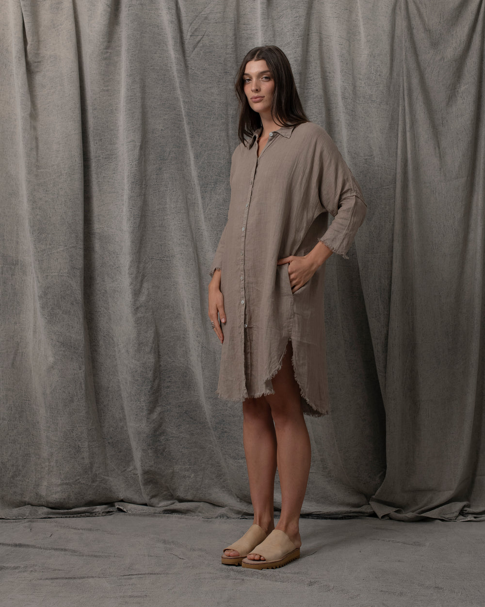 Shirt Dress Linen Pewter