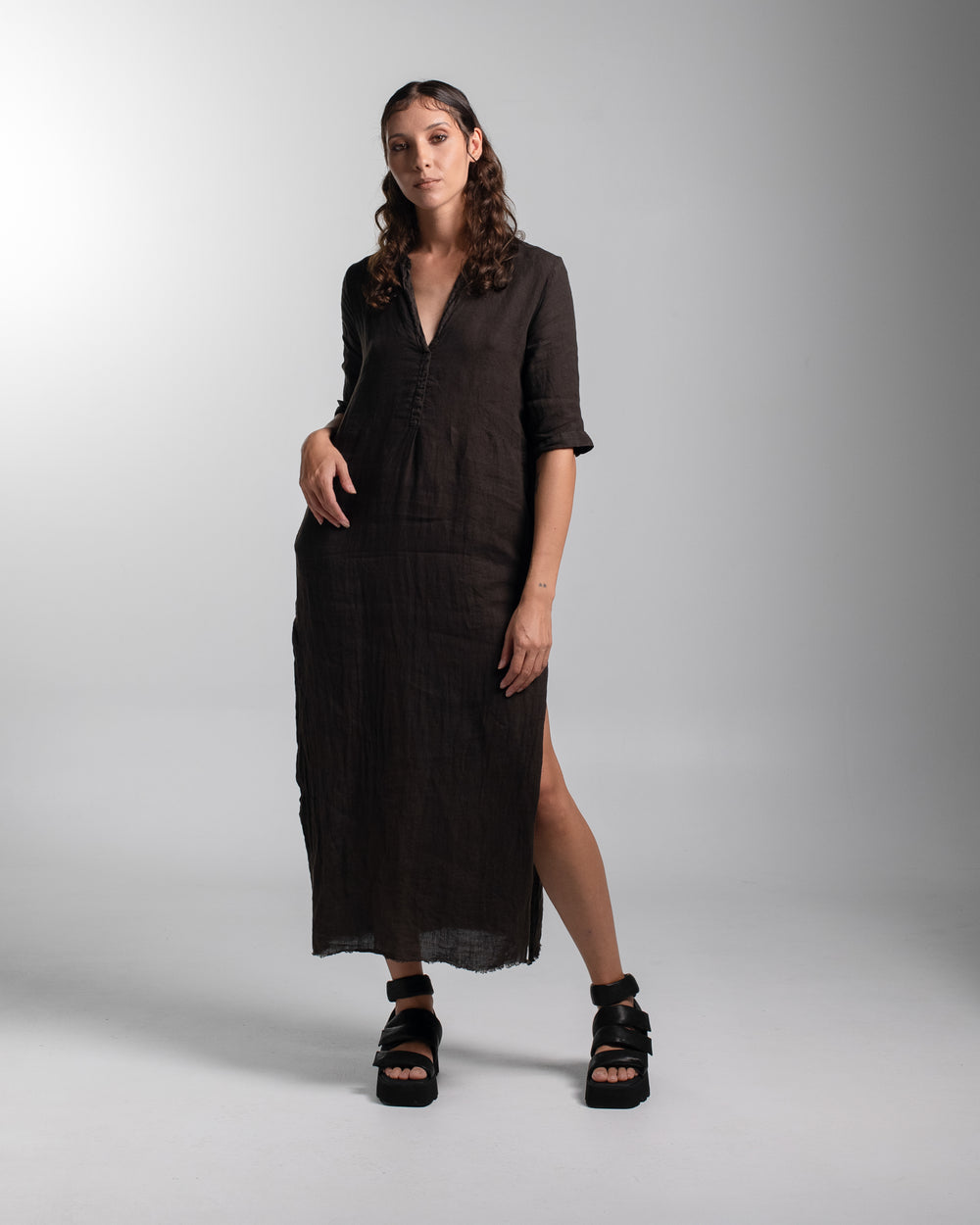 Alla Dress Linen Chocolate