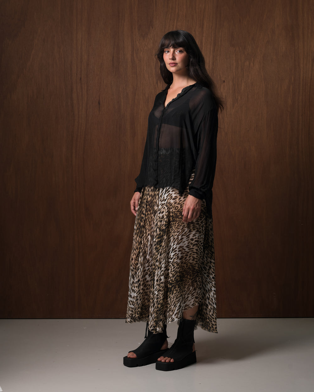Angie Skirt Silk Chiffon Leopard