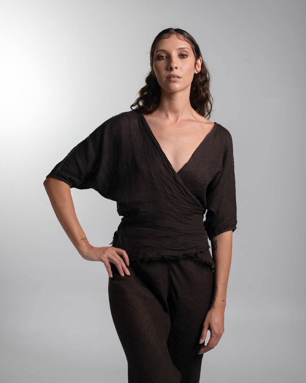 Ballet Blouse Linen Chocolate