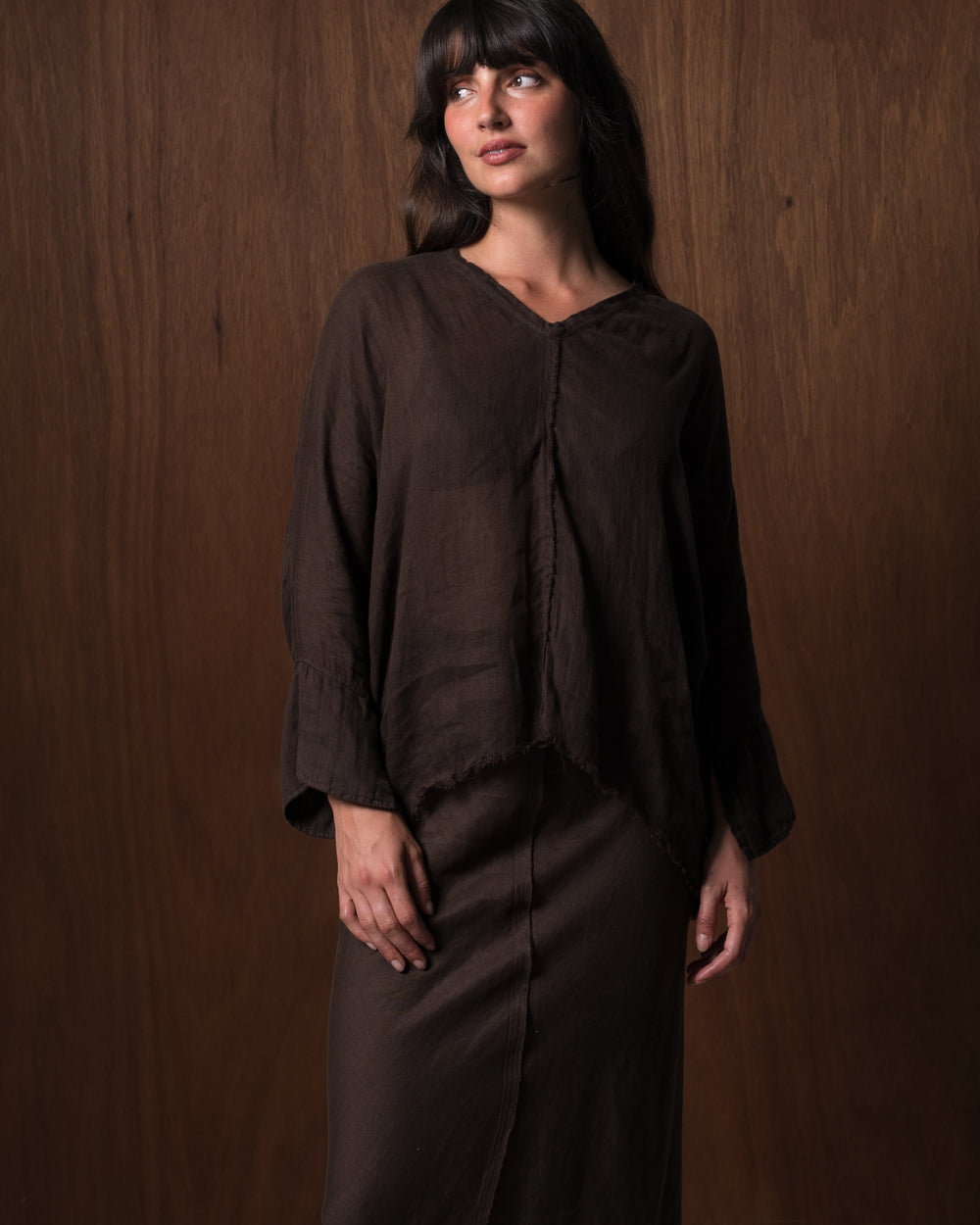 Layla Blouse Linen Chocolate