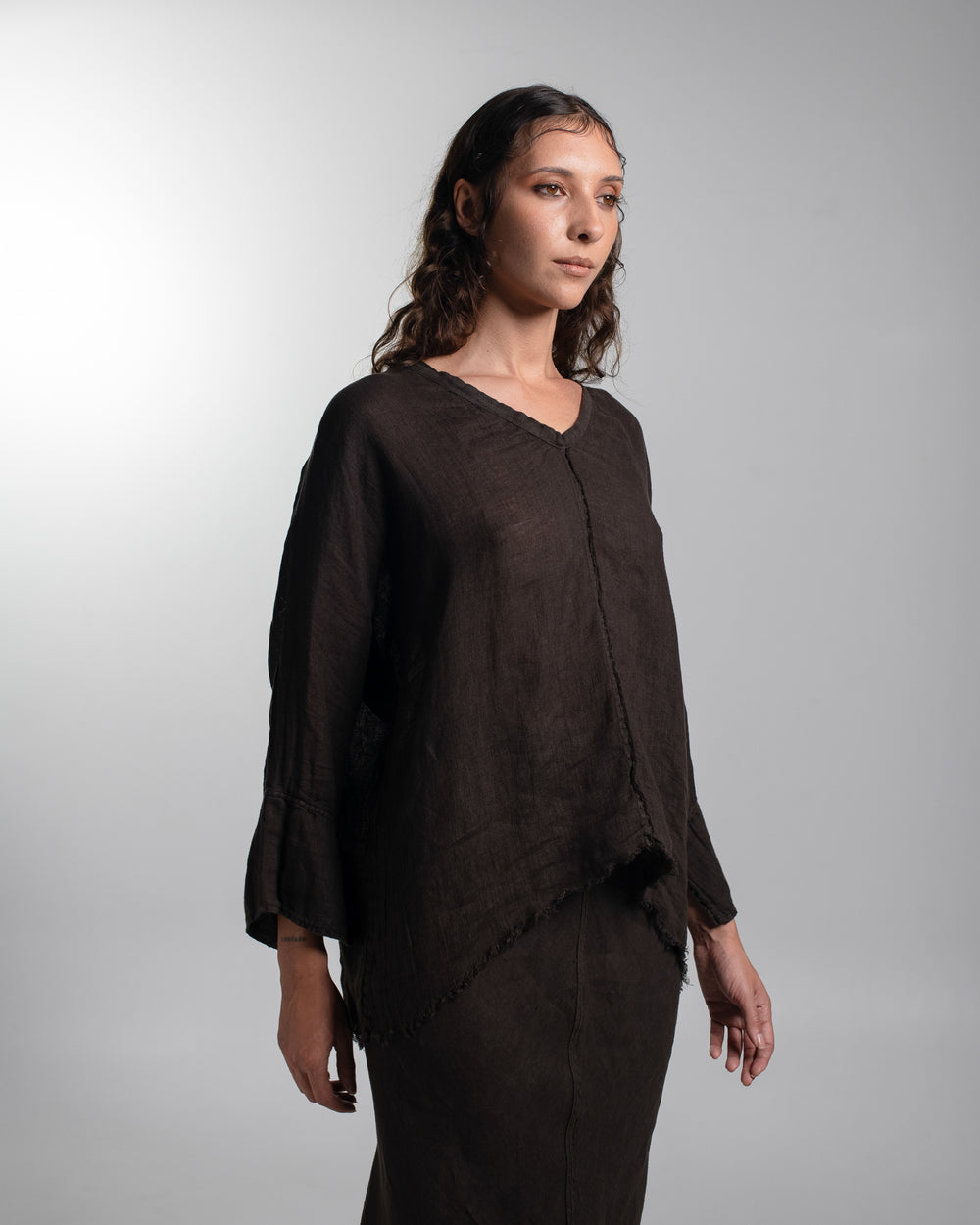 Layla Blouse Linen Chocolate O/S