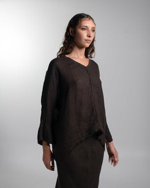 Layla Blouse Linen Chocolate O/S