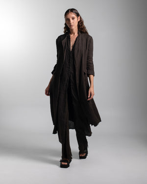 Rosie Coat Cocktail Length Linen Chocolate
