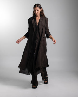 Rosie Coat Cocktail Length Linen Chocolate