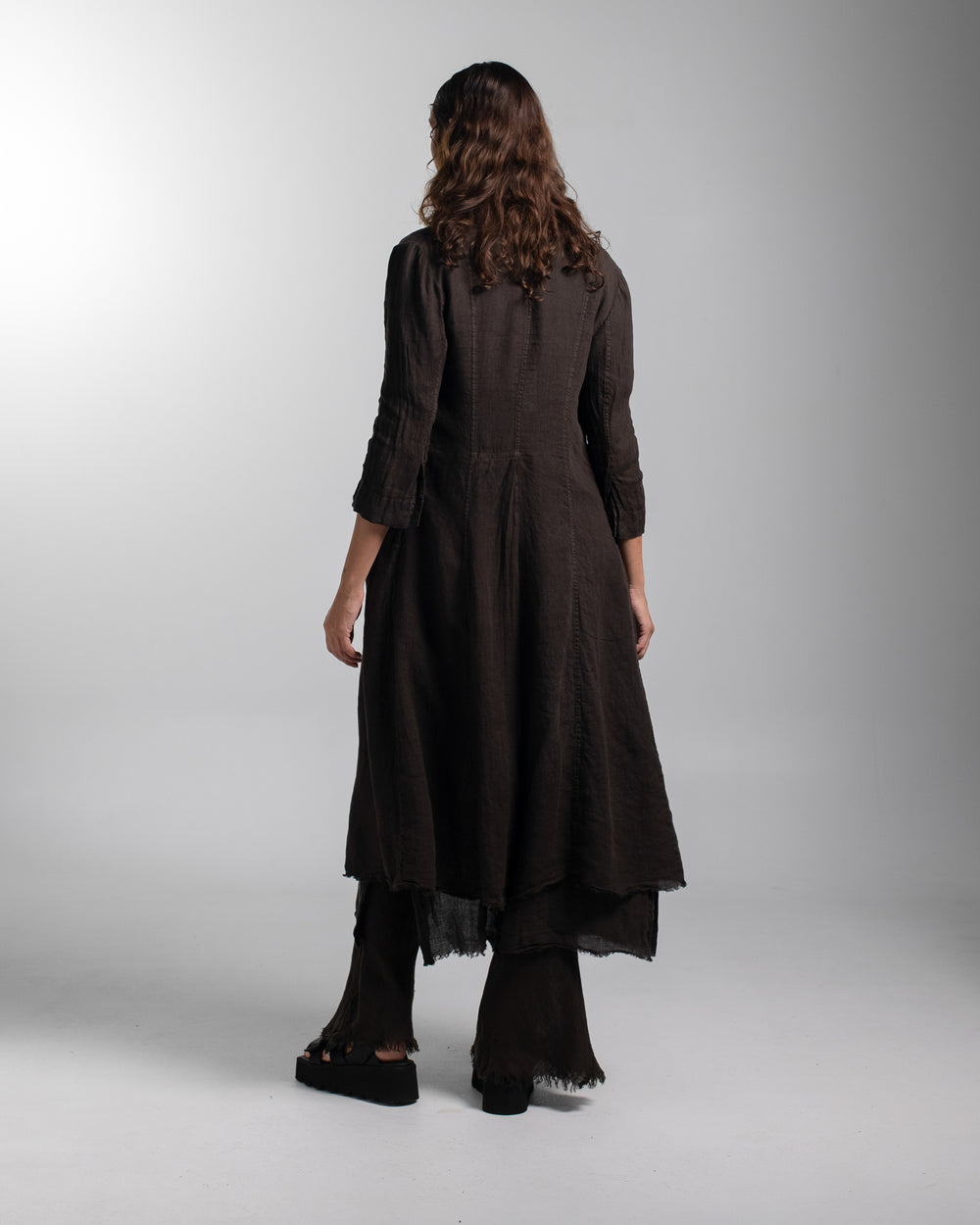 Rosie Coat Cocktail Length Linen Chocolate