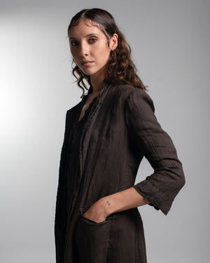Rosie Coat Cocktail Length Linen Chocolate