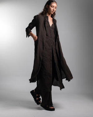 Rosie Coat Cocktail Length Linen Chocolate