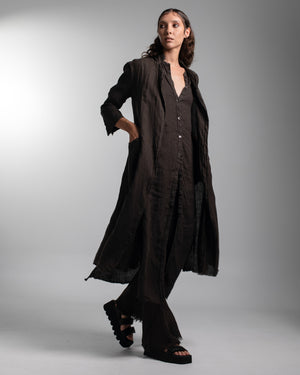 Rosie Coat Cocktail Length Linen Chocolate