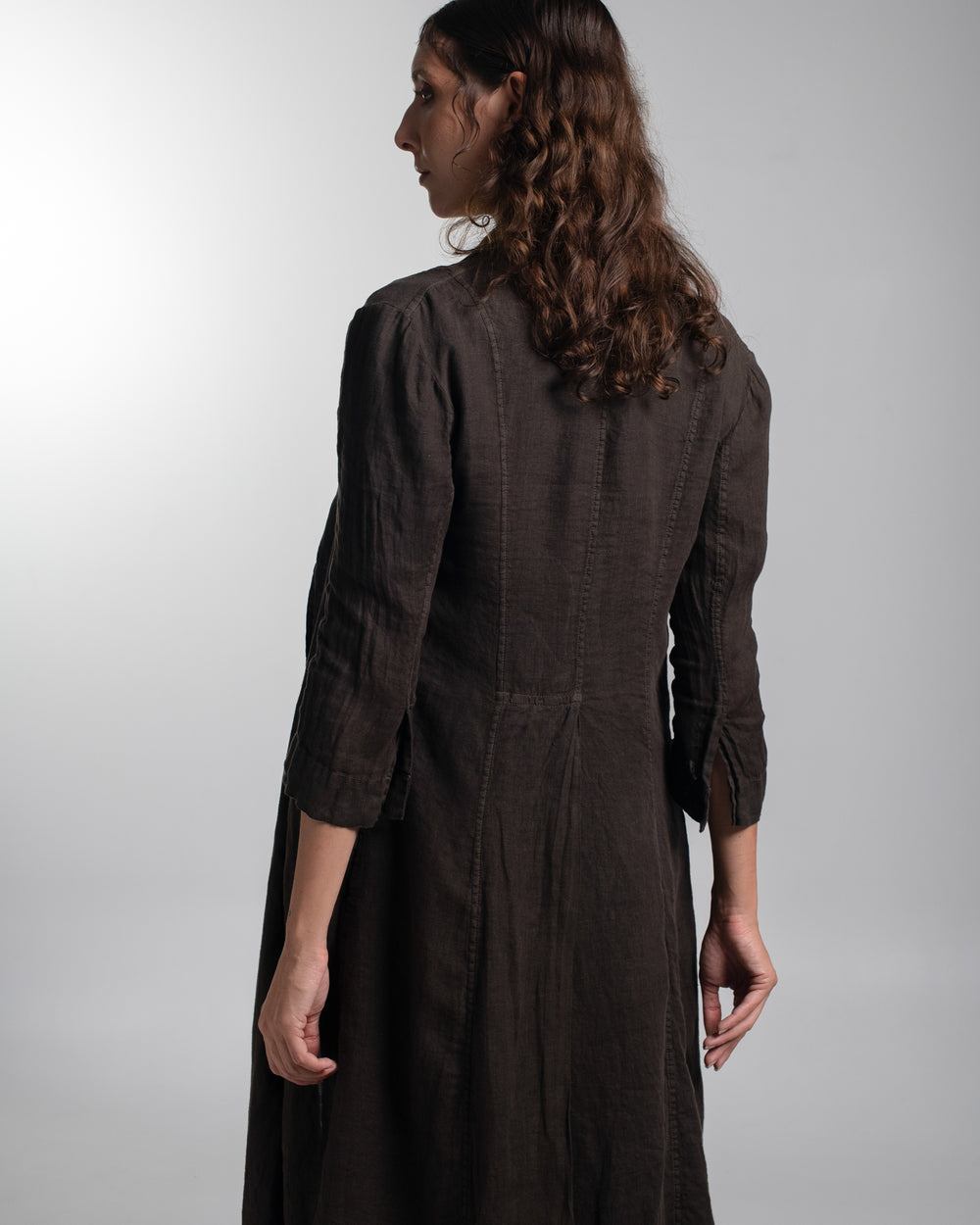 Rosie Coat Cocktail Length Linen Chocolate