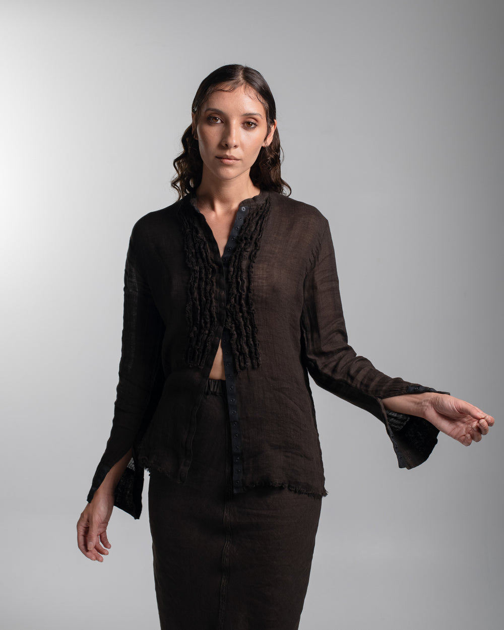 Tuxedo Shirt Linen Chocolate