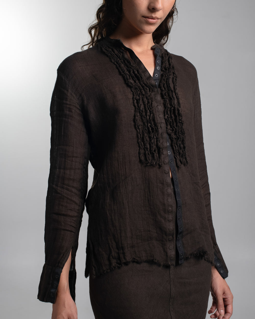 Tuxedo Shirt Linen Chocolate